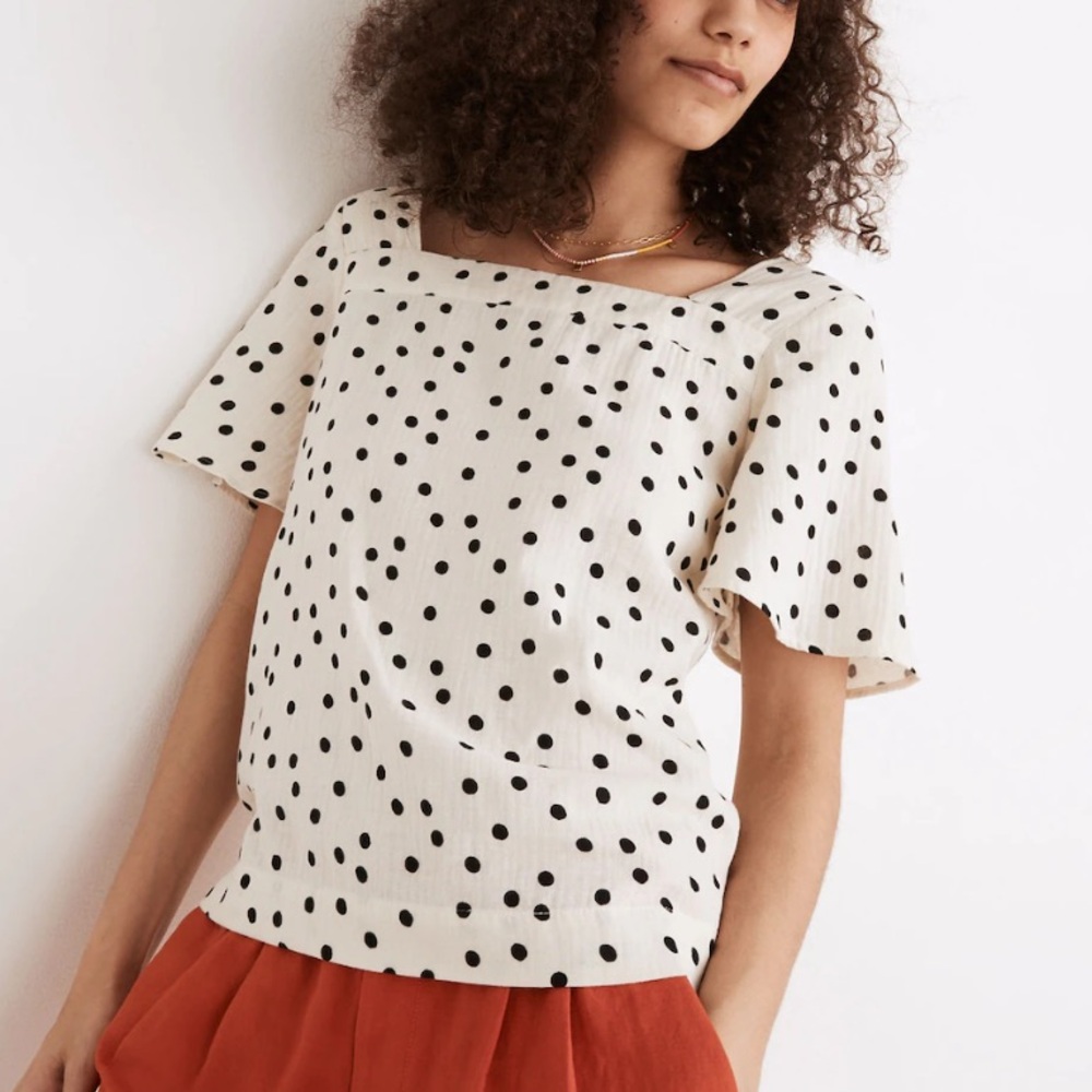 Madewell Lightspun Harlow Square-Neck Top in Dot Toss